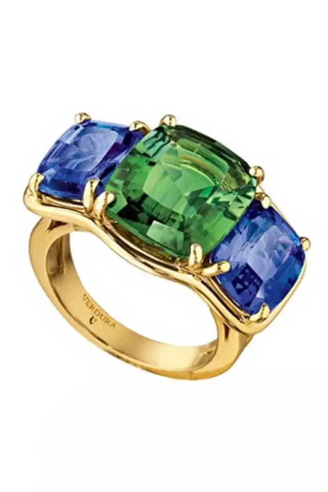 VERDURA Green Tourmaline Tanzanite Three Stone Ring
