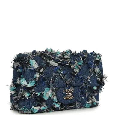 Chanel Chanel Mini Classic Rectangular Flap Bag Ribbon Tweed Blue Denim Silver Hardware | Thumbnail 2 Chanel Chanel Mini Classic Rectangular Flap Bag Ribbon Tweed Blue Denim Silver Hardware | Thumbnail 2