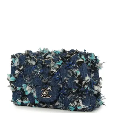 Chanel Chanel Mini Classic Rectangular Flap Bag Ribbon Tweed Blue Denim Silver Hardware | Thumbnail 5 Chanel Chanel Mini Classic Rectangular Flap Bag Ribbon Tweed Blue Denim Silver Hardware | Thumbnail 5