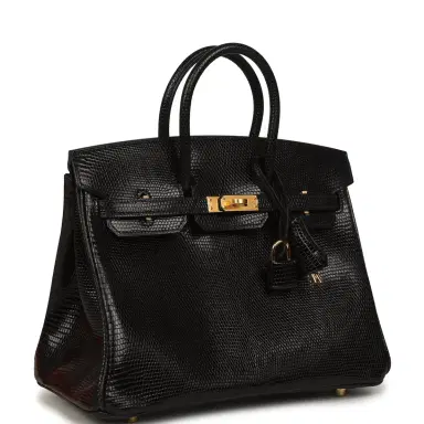 HERMÈS Hermes Birkin 25 Black Shiny Varanus Niloticus Lizard Gold Hardware | Thumbnail 2