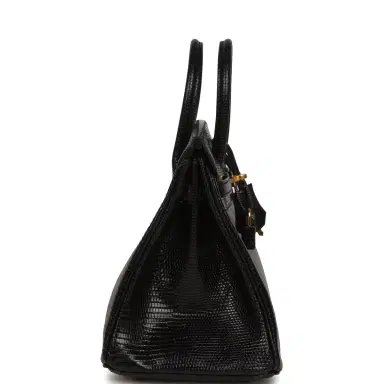 HERMÈS Hermes Birkin 25 Black Shiny Varanus Niloticus Lizard Gold Hardware | Thumbnail 3