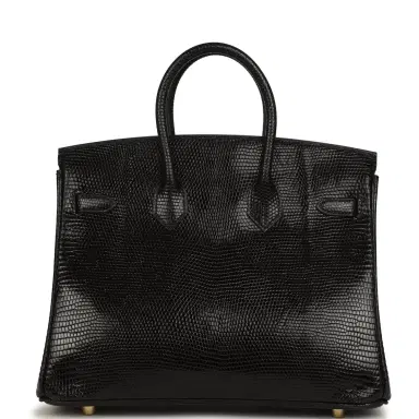 HERMÈS Hermes Birkin 25 Black Shiny Varanus Niloticus Lizard Gold Hardware | Thumbnail 4