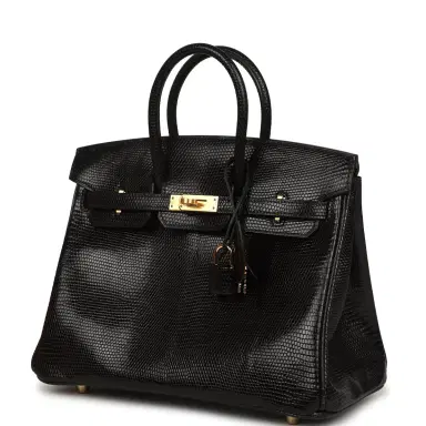 HERMÈS Hermes Birkin 25 Black Shiny Varanus Niloticus Lizard Gold Hardware | Thumbnail 5