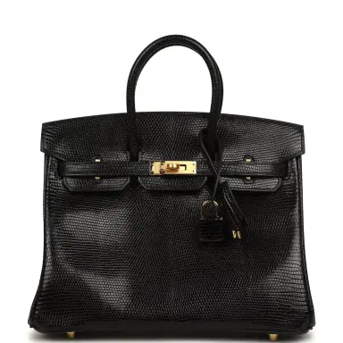 HERMÈS Hermes Birkin 25 Black Shiny Varanus Niloticus Lizard Gold Hardware | Thumbnail 1