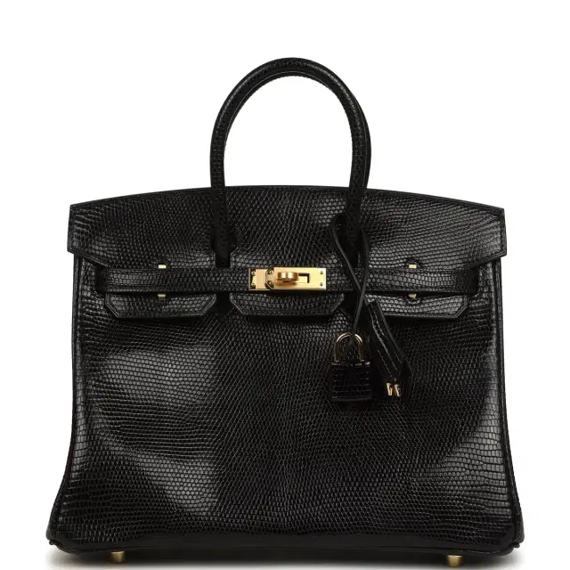 hermes Hermes Birkin 25 Black Shiny Varanus Niloticus Lizard Gold Hardware
