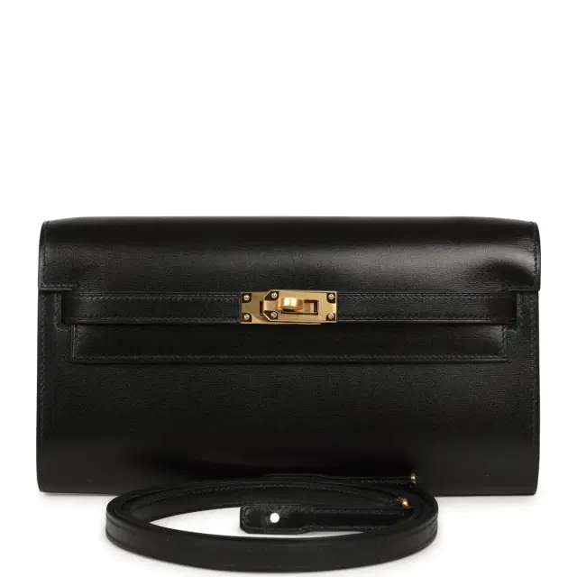 hermes Hermes Kelly Wallet To Go Rock Black Box Gold Hardware