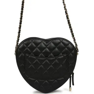 Chanel Pre-owned Chanel CC In Love Large Heart Bag with Chain Black Lambskin Light Gold Hardware | Thumbnail 4 Chanel Pre-owned Chanel CC In Love Large Heart Bag with Chain Black Lambskin Light Gold Hardware | Thumbnail 4