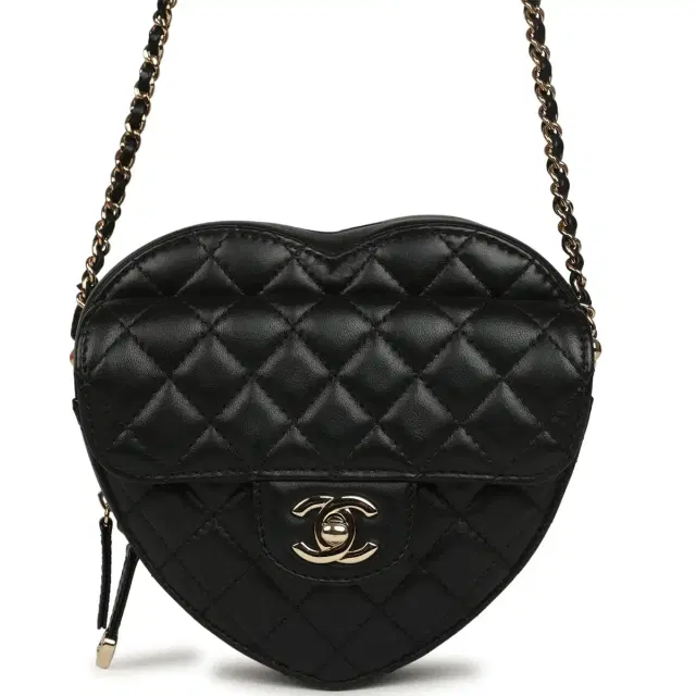 Chanel Pre-owned Chanel CC In Love Large Heart Bag with Chain Black Lambskin Light Gold Hardware