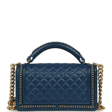 Chanel Pre-owned Chanel Medium Top Handle Braided Boy Bag Blue Lambskin Antique Gold Hardware | Thumbnail 4 Chanel Pre-owned Chanel Medium Top Handle Braided Boy Bag Blue Lambskin Antique Gold Hardware | Thumbnail 4