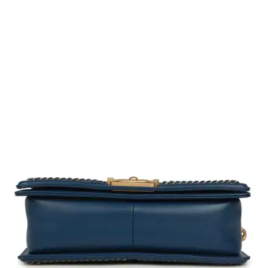 Chanel Pre-owned Chanel Medium Top Handle Braided Boy Bag Blue Lambskin Antique Gold Hardware | Thumbnail 6 Chanel Pre-owned Chanel Medium Top Handle Braided Boy Bag Blue Lambskin Antique Gold Hardware | Thumbnail 6