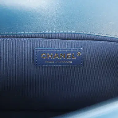 Chanel Pre-owned Chanel Medium Top Handle Braided Boy Bag Blue Lambskin Antique Gold Hardware | Thumbnail 9 Chanel Pre-owned Chanel Medium Top Handle Braided Boy Bag Blue Lambskin Antique Gold Hardware | Thumbnail 9