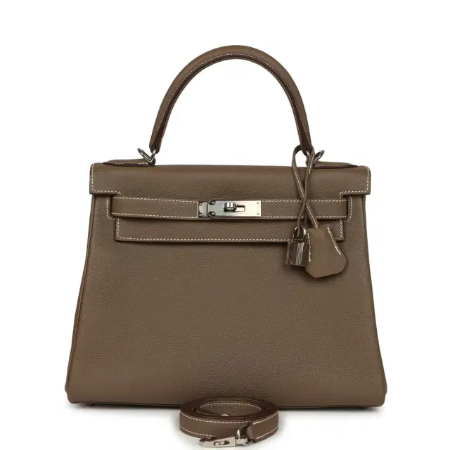 hermes Pre-owned Hermes Kelly Retourne 28 Etoupe Togo Palladium Hardware