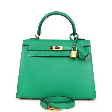 HERMÈS Pre-owned Hermes Kelly Sellier 25 Vert Vertigo Chevre Chamkila Gold Hardware | Thumbnail 1 HERMÈS Pre-owned Hermes Kelly Sellier 25 Vert Vertigo Chevre Chamkila Gold Hardware | Thumbnail 1