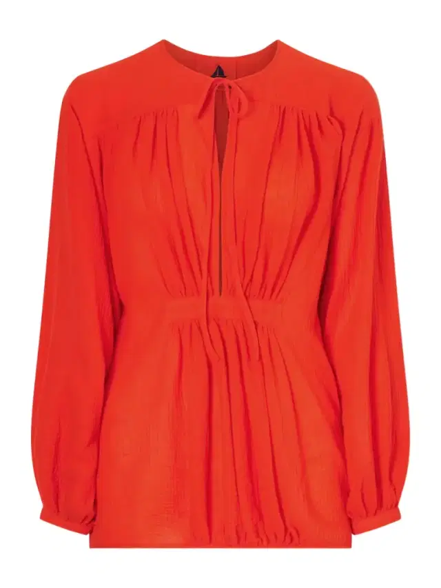 Hazy Nipple Gathered Cotton Shirt
