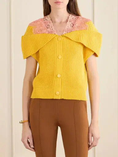 Chloé Lace-trimmed Ribbed-knit Cotton Cardigan | Thumbnail 3