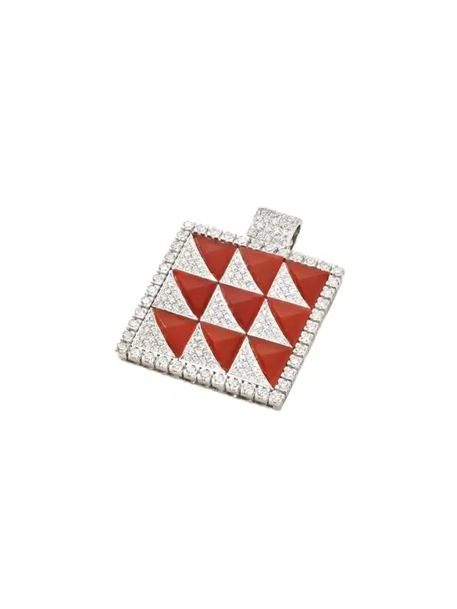Square 18-karat White Gold, Carnelian And Diamond Pendant