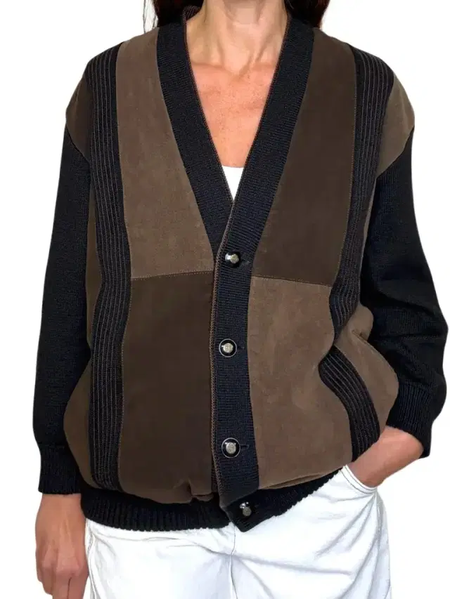 Knit and Suede Cardigan