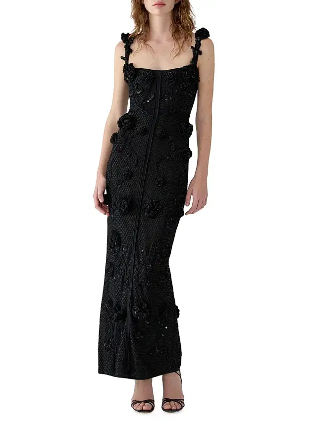 Women's Floral Crochet Cocktail Dress - Black