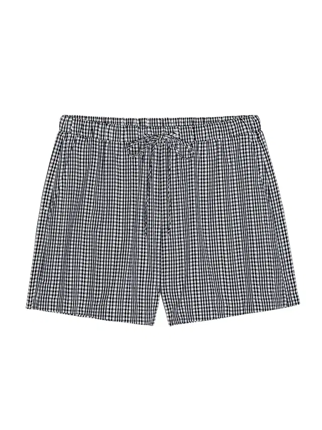 Women's Embroidered Cotton Drawstring Shorts - Black Gingham