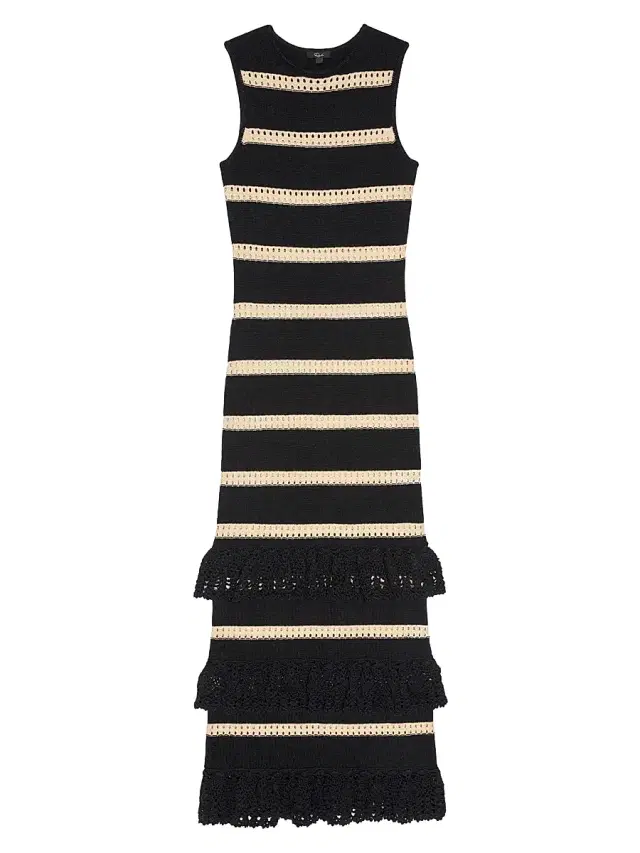 Women's Ana Crochet Stripe Maxi Dress - Black Oat Stripe