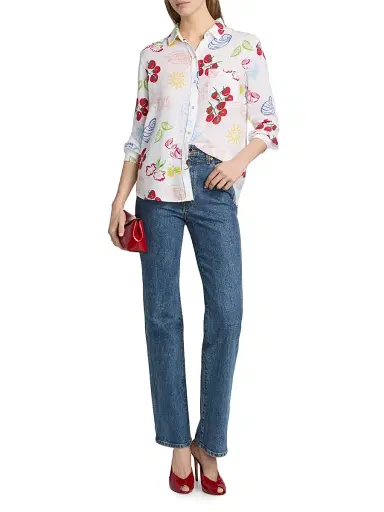 RAILS Women's Charli Printed Linen-Blend Shirt - White Antipasti | Thumbnail 2
