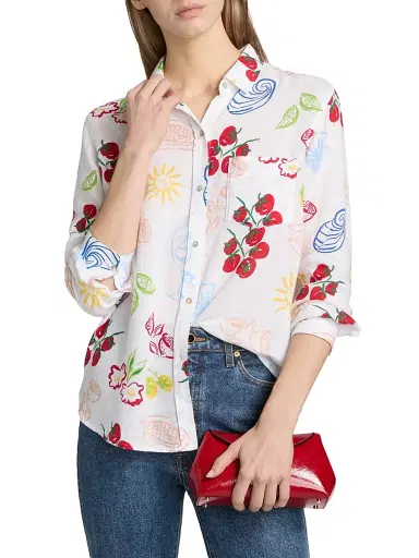 RAILS Women's Charli Printed Linen-Blend Shirt - White Antipasti | Thumbnail 3