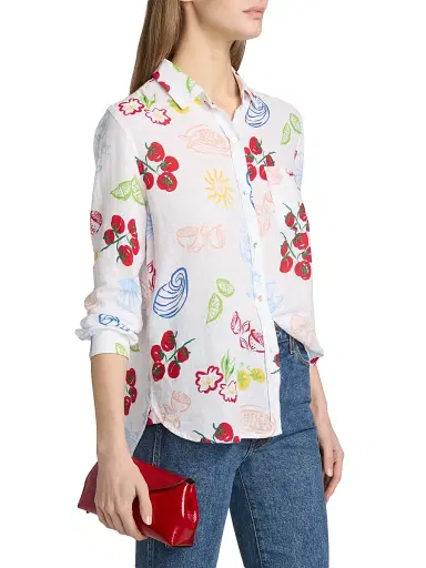 RAILS Women's Charli Printed Linen-Blend Shirt - White Antipasti | Thumbnail 4