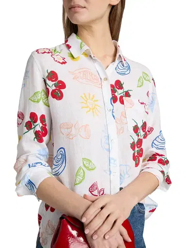RAILS Women's Charli Printed Linen-Blend Shirt - White Antipasti | Thumbnail 6