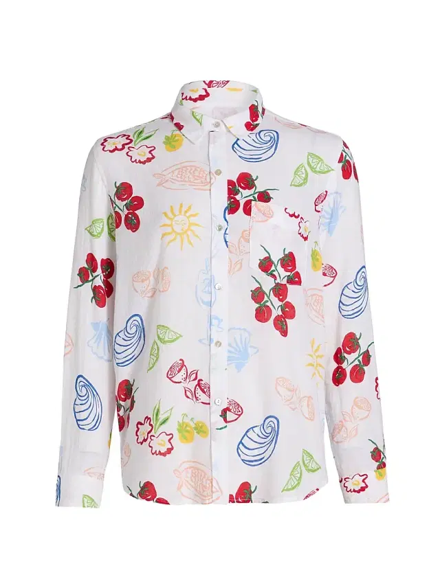 Rails Women's Charli Printed Linen-Blend Shirt - White Antipasti