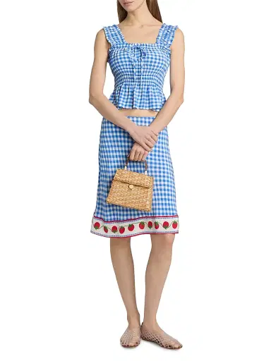 RAILS Women's Donna Peplum-Waist Sleevleless Gingham Crop Top - Azure Gingham - Size XS | Thumbnail 2