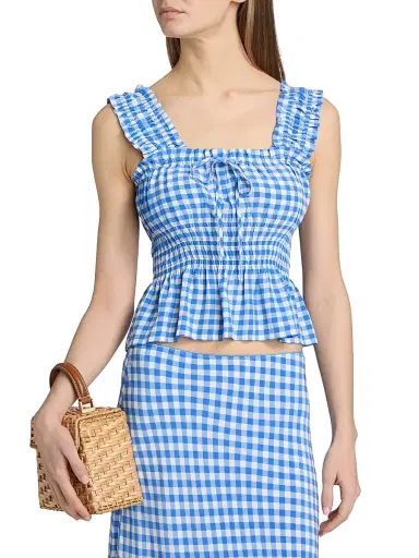RAILS Women's Donna Peplum-Waist Sleevleless Gingham Crop Top - Azure Gingham - Size XS | Thumbnail 3