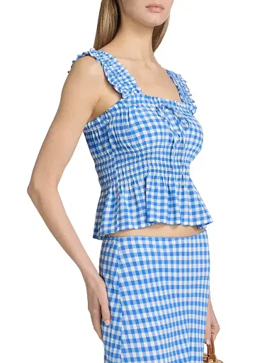 RAILS Women's Donna Peplum-Waist Sleevleless Gingham Crop Top - Azure Gingham - Size XS | Thumbnail 4