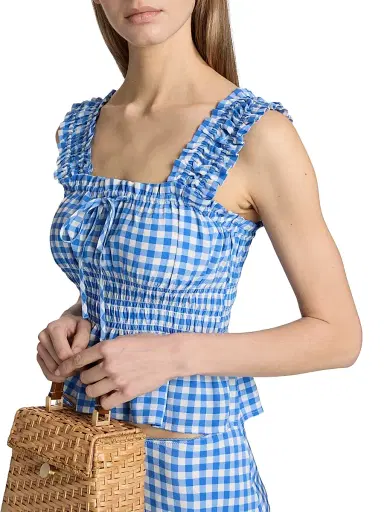 RAILS Women's Donna Peplum-Waist Sleevleless Gingham Crop Top - Azure Gingham - Size XS | Thumbnail 6