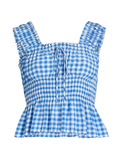 RAILS Women's Donna Peplum-Waist Sleevleless Gingham Crop Top - Azure Gingham - Size XS | Thumbnail 1
