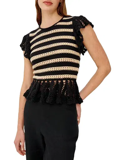 RAILS Women's Coen Stripe Flutter-Sleeve Top - Black Oat Stripe - Size XL | Thumbnail 3 RAILS Women's Coen Stripe Flutter-Sleeve Top - Black Oat Stripe - Size XL | Thumbnail 3