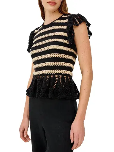 RAILS Women's Coen Stripe Flutter-Sleeve Top - Black Oat Stripe - Size XL | Thumbnail 4 RAILS Women's Coen Stripe Flutter-Sleeve Top - Black Oat Stripe - Size XL | Thumbnail 4