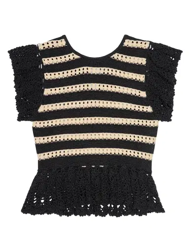 RAILS Women's Coen Stripe Flutter-Sleeve Top - Black Oat Stripe - Size XL | Thumbnail 1 RAILS Women's Coen Stripe Flutter-Sleeve Top - Black Oat Stripe - Size XL | Thumbnail 1