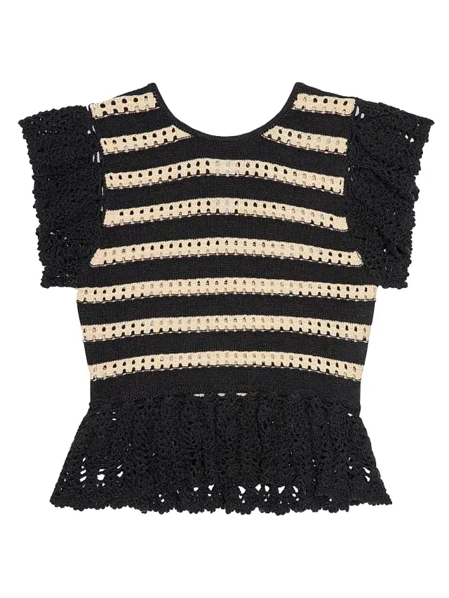 Women's Coen Stripe Flutter-Sleeve Top - Black Oat Stripe