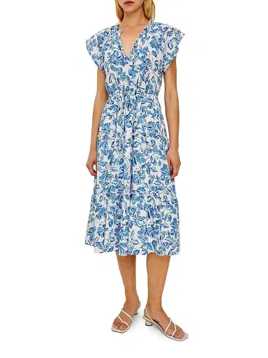 RAILS Women's Juni Leaf-Print Linen-Blend Midi-Dress - Azure Jasmine | Thumbnail 2 RAILS Women's Juni Leaf-Print Linen-Blend Midi-Dress - Azure Jasmine | Thumbnail 2