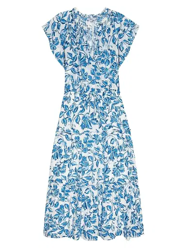 RAILS Women's Juni Leaf-Print Linen-Blend Midi-Dress - Azure Jasmine | Thumbnail 1 RAILS Women's Juni Leaf-Print Linen-Blend Midi-Dress - Azure Jasmine | Thumbnail 1