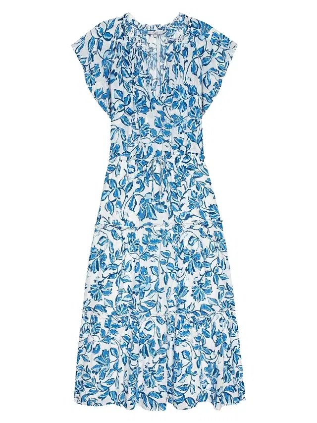 Rails Women's Juni Leaf-Print Linen-Blend Midi-Dress - Azure Jasmine