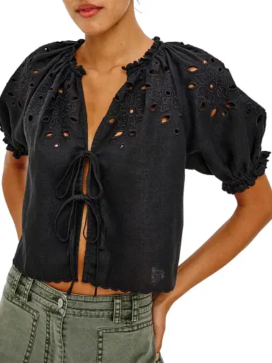 RAILS Women's Lizabeth Embroidered Linen Blouse - Black - Size Large | Thumbnail 5 RAILS Women's Lizabeth Embroidered Linen Blouse - Black - Size Large | Thumbnail 5