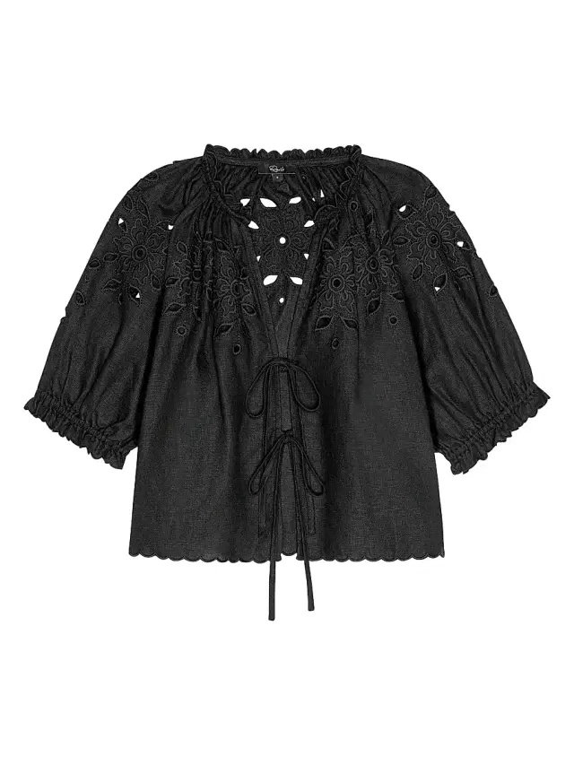 Women's Lizabeth Embroidered Linen Blouse - Black