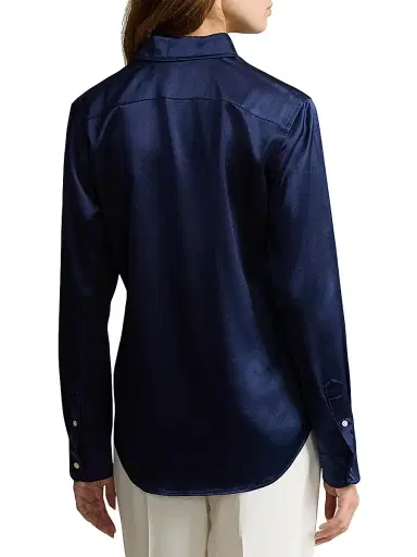 Polo Ralph Lauren Women's Silk Charmeuse Button-Front Shirt - Navy | Thumbnail 5
