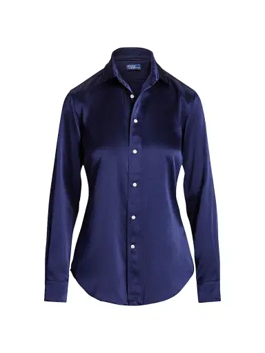 Polo Ralph Lauren Women's Silk Charmeuse Button-Front Shirt - Navy | Thumbnail 1