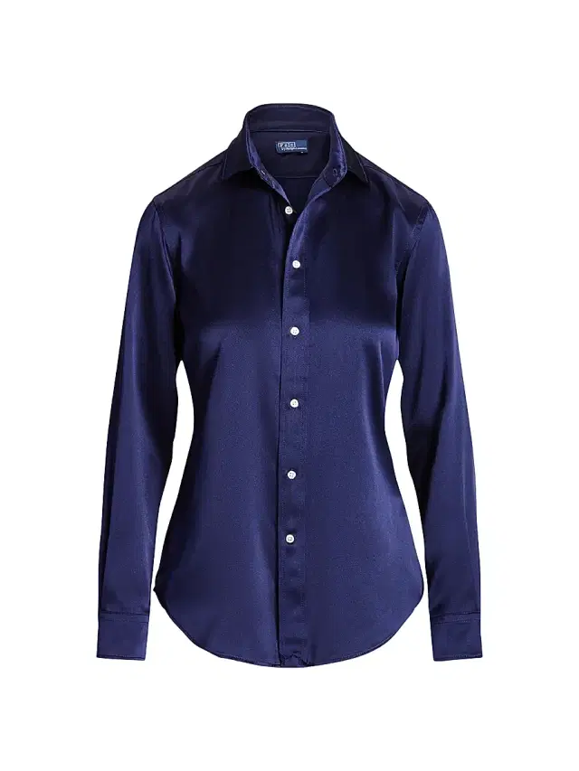 Polo Ralph Lauren Women's Silk Charmeuse Button-Front Shirt - Navy
