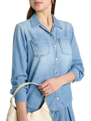 L'AGENCE Women's Isla Denim Button-Front Shirt - Havana | Thumbnail 6 L'AGENCE Women's Isla Denim Button-Front Shirt - Havana | Thumbnail 6