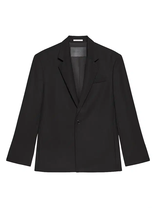 Men's Wool Gabardine Relaxed-Fit Blazer - Black