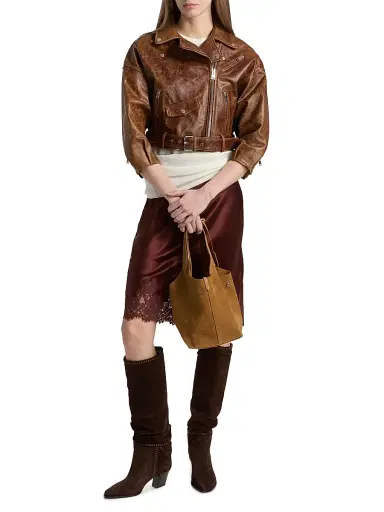 LAMARQUE Women's Vinnie Leather Crop Biker Jacket - Brown - Size Small | Thumbnail 2 LAMARQUE Women's Vinnie Leather Crop Biker Jacket - Brown - Size Small | Thumbnail 2