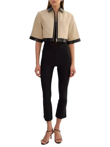 LAMARQUE Women's Caprice Linen-Blend Zip-Front Crop Jacket - Black Beige | Thumbnail 2